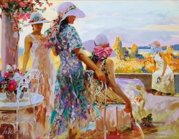 Impressionism Painting - On the Terrace Pino Daeni beautiful woman lady